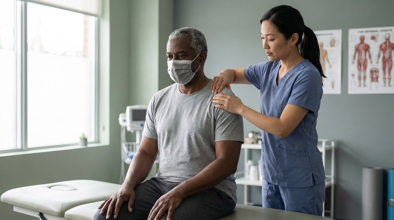 Chiropractor performing extremity adjustment on patient